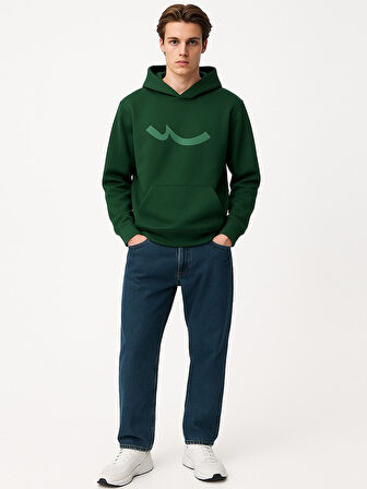 Uzun Kollu Kapüşonlu Sign Baskılı Yeşil Sweatshırt