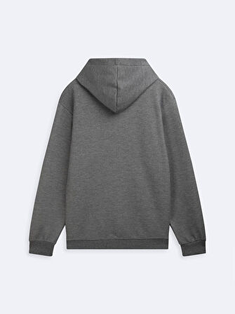 Uzun Kollu Kapüşonlu Sign Baskılı Antrasit Sweatshırt