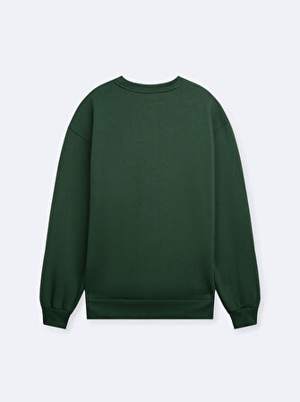 Uzun Kollu Sıfır Yaka Slogan Baskılı Yeşil Sweatshırt