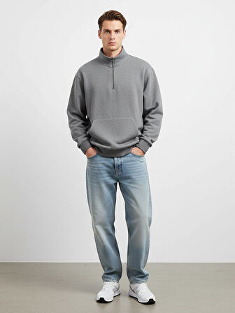 Uzun Kollu Yarım Fermuarlı Antrasit Sweatshırt