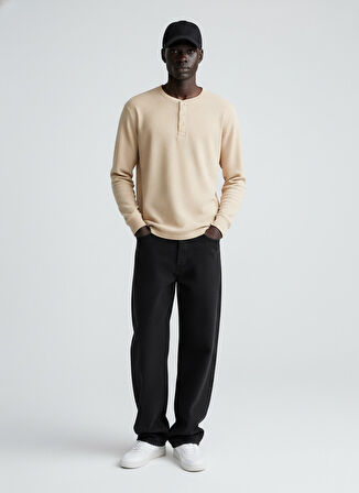 Uzun Kollu Önü Düğmeli Krem Sweatshırt