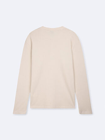 Uzun Kollu Önü Düğmeli Krem Sweatshırt