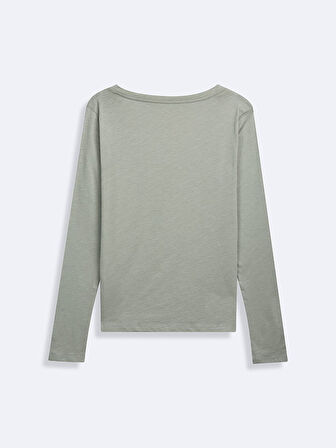 Uzun Kollu V Yaka Basic Yeşil Sweatshırt