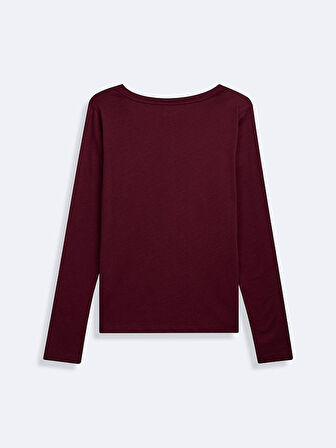 Uzun Kollu V Yaka Basic Kırmızı Sweatshırt