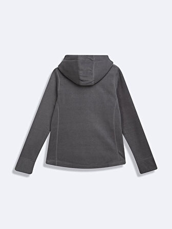 Fermuarlı Regular Kapüşonlu Polar Düz Fit Gri Sweatshırt