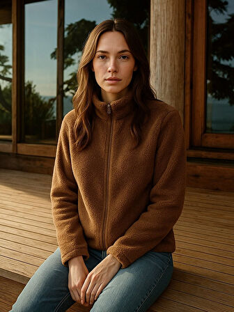Fermuarlı Polar Camel Hırka