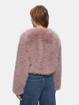 Uzun Kollu Suni Kürk Bej Ceket