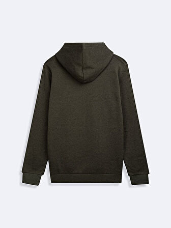 Uzun Kollu Sıgn Baskılı Kapüşonlu Basıc Yeşil Sweatshırt