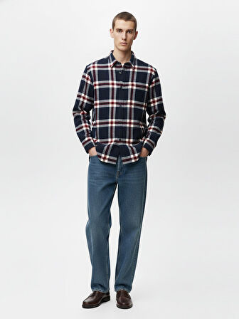 Uzun Kollu Kareli Siyah Gömlek