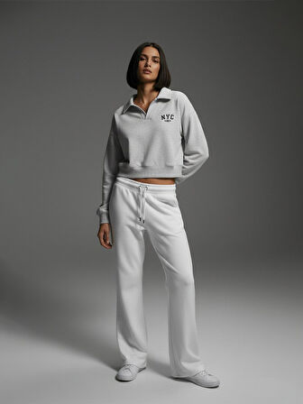 Beli Lastikli Flare Beyaz Eşofman