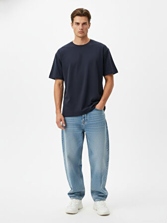 Kısa Kollu Sıfır Yaka Basic Mavi T-shırt