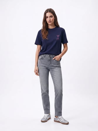 Wılona L Straight Orta Bel Mid Indigo Jean Pantolon