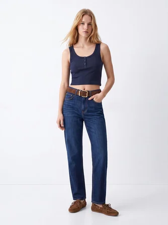 Düğmeli Kaşkorse Crop Lacivert Atlet