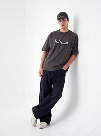 Relaxed Fit Sign Baskılı Antrasit T-shırt