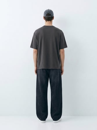 Relaxed Fit Sign Baskılı Antrasit T-shırt
