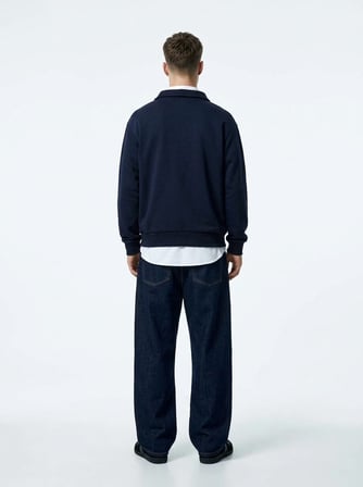 Regular Fit V Yaka Yazı Baskılı Lacivert Sweatshırt