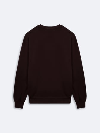 Regular Fit Yazı Baskılı Bisiklet Yaka Kahverengi Sweatshırt