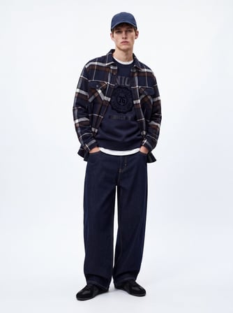Relaxed Fit Baskı Detaylı Bisiklet Yaka Lacivert Sweatshırt