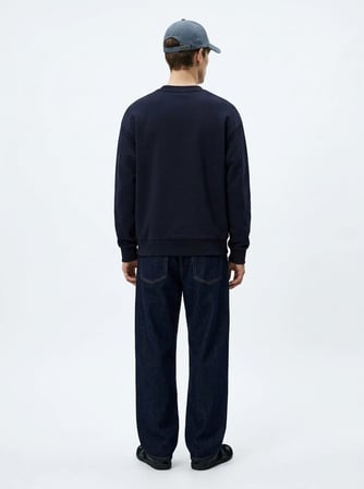 Relaxed Fit Baskı Detaylı Bisiklet Yaka Lacivert Sweatshırt