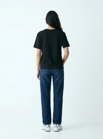 Relaxed Fit Yazı Baskılı Siyah T-shırt
