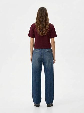 Baby Tee Yazı Baskılı Bordo T-shırt