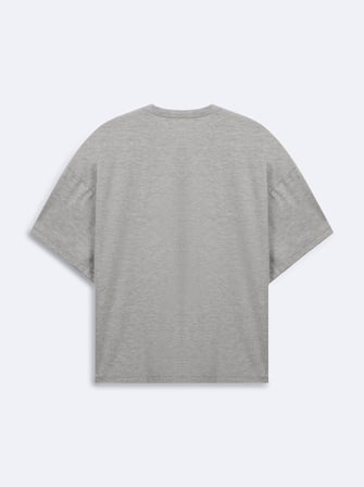 Relaxed Fit Kadife Yazı Baskılı Gri T-shırt