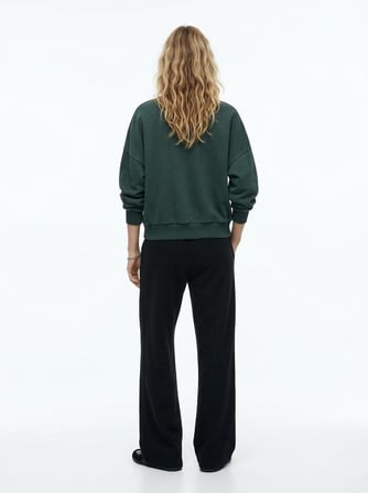 Relaxed Fit Faded Fabric Yazı Baskılı Yeşil Sweatshırt