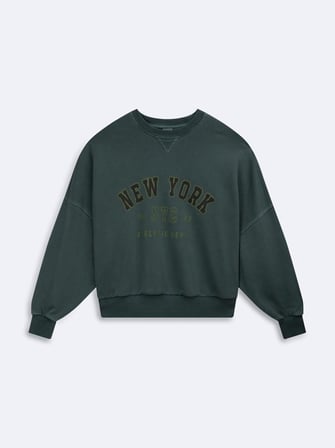 Relaxed Fit Faded Fabric Yazı Baskılı Yeşil Sweatshırt