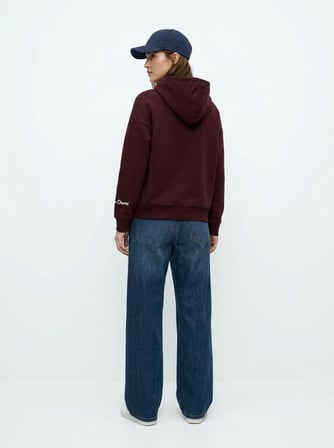 Regular Fit Yazı Baskılı Kapüşonlu Bordo Sweatshırt