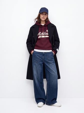 Regular Fit Yazı Baskılı Kapüşonlu Bordo Sweatshırt