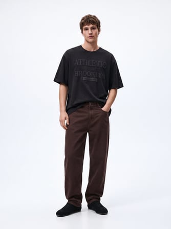 Relaxed Fit Yazı Baskılı Antrasit T-shırt