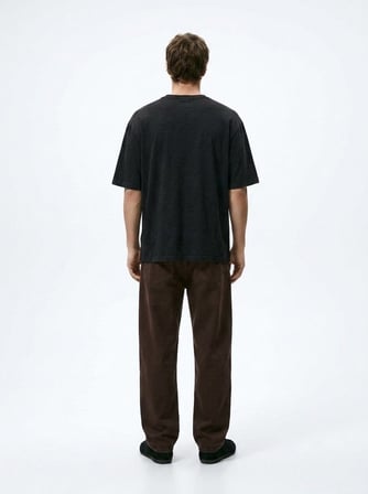 Relaxed Fit Yazı Baskılı Antrasit T-shırt