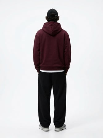 Regular Fit Yazı Baskılı Kapüşonlu Bordo Sweatshırt