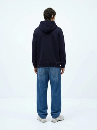 Relaxed Fit Yazı Baskılı Kapüşonlu Lacivert Sweatshırt