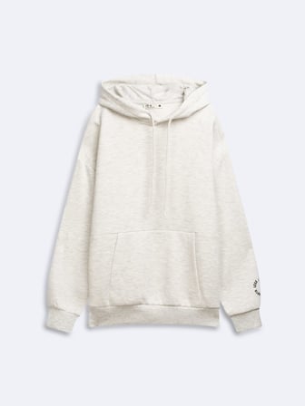 Relaxed Fit Kol Baskılı Kapüşonlu Gri Sweatshırt