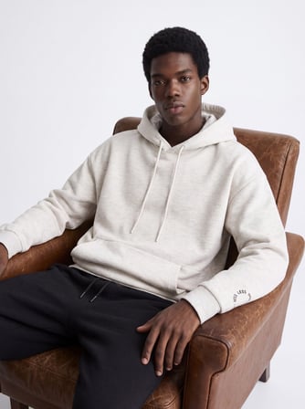 Relaxed Fit Kol Baskılı Kapüşonlu Gri Sweatshırt