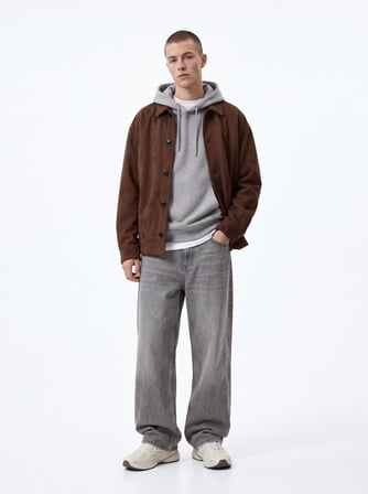 Relaxed Fit Cep Detaylı Kapüşonlu Gri Sweatshırt