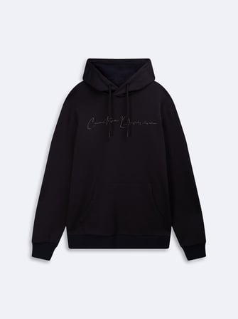 Relaxed Fit Yazı Baskılı Kapüşonlu Lacivert Sweatshırt