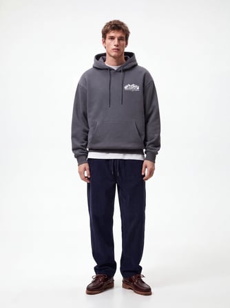 Regular Fit Baskı Detaylı Kapüşonlu Gri Sweatshırt
