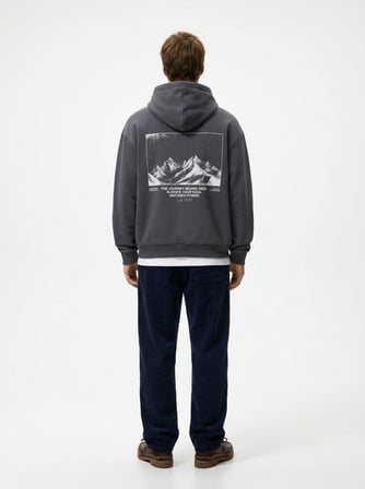 Regular Fit Baskı Detaylı Kapüşonlu Gri Sweatshırt