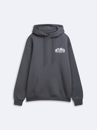 Regular Fit Baskı Detaylı Kapüşonlu Gri Sweatshırt