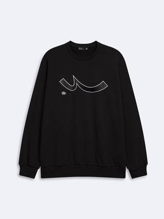 Regular Fit Sign Baskılı Bisiklet Yaka Siyah Sweatshırt