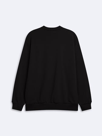 Regular Fit Sign Baskılı Bisiklet Yaka Siyah Sweatshırt