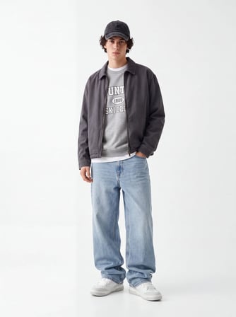 Relaxed Fit Yazı Baskılı Bisiklet Yaka Gri Sweatshırt