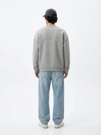 Relaxed Fit Yazı Baskılı Bisiklet Yaka Gri Sweatshırt