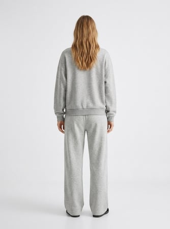 Relaxed Fit Yazı Baskılı Bisiklet Yaka Gri Sweatshırt