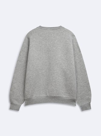 Relaxed Fit Yazı Baskılı Bisiklet Yaka Gri Sweatshırt
