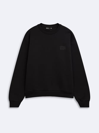 Regular Fit Yazı Baskılı Bisiklet Yaka Siyah Sweatshırt