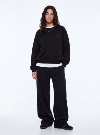 Regular Fit Yazı Baskılı Bisiklet Yaka Siyah Sweatshırt