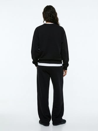 Regular Fit Yazı Baskılı Bisiklet Yaka Siyah Sweatshırt